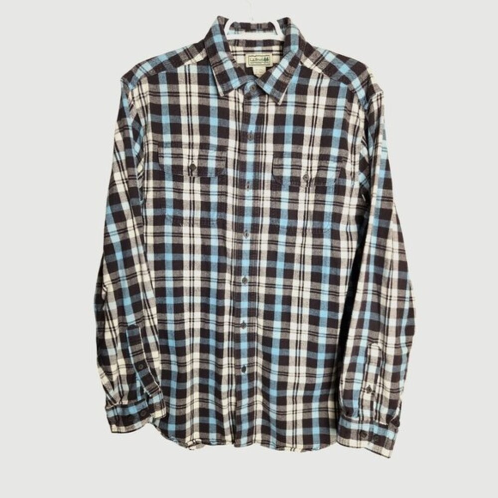 LL Bean‎ Mens Shirt M Regular Multicolor Scotch Plaid Flannel Button 285285